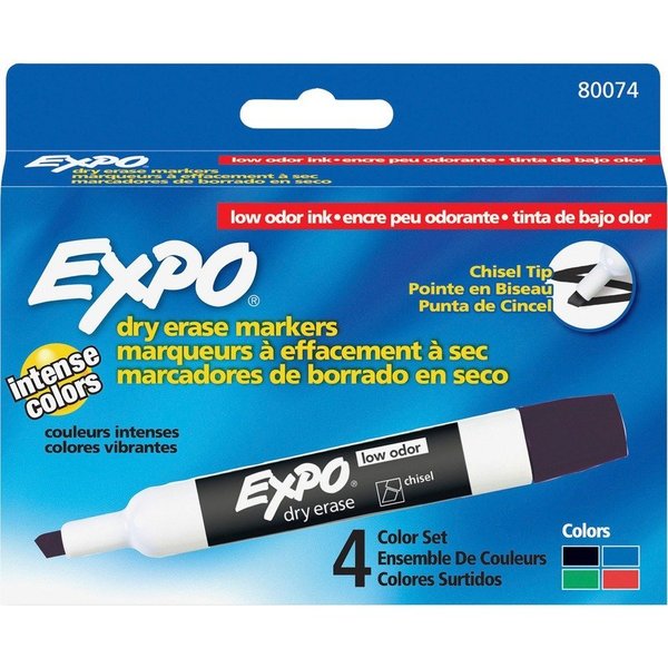 Expo Dry-erase Markers, Chisel Point, Nontoxic, 4/ST, Assorted SAN80074
